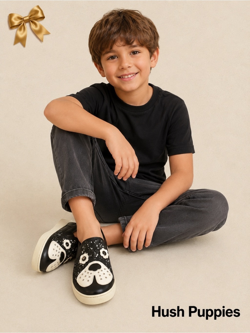 Hush Puppies Doggie Flats Black White Size 3 Youth Unisex